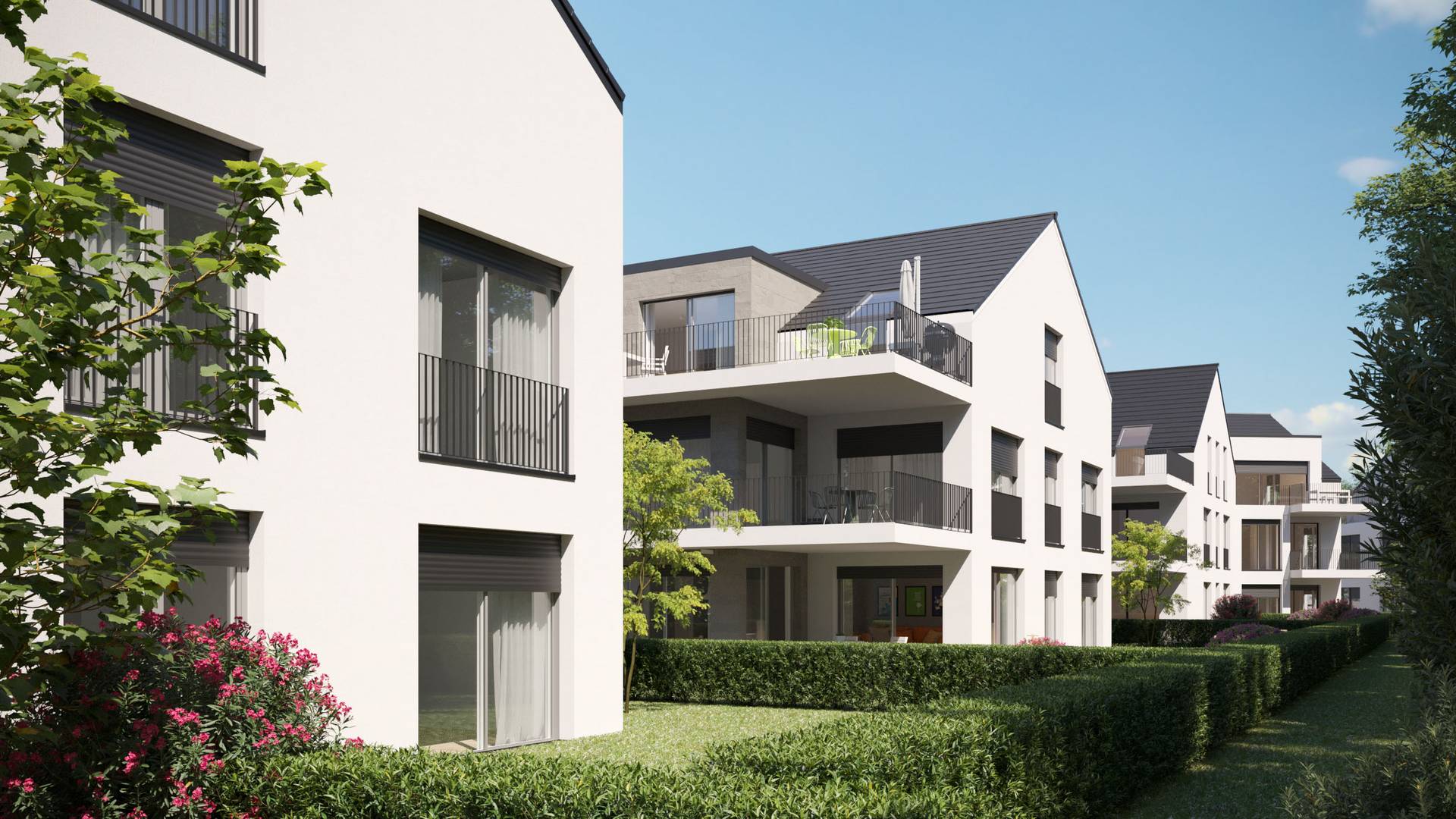 architectural visualization of Salinenstraße residential project with balconies and landscaped gardens
