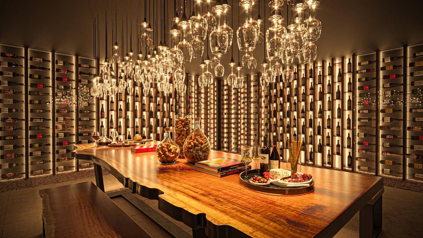 Innenraumvisualisierung Weinkeller Wine Lounge Luxusvilla Mallorca – CLARITY – gmsvision
