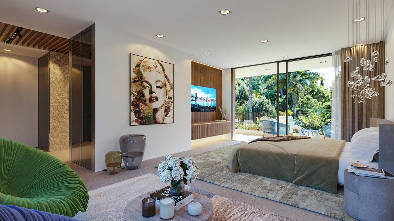 Fotorealistische Innenraumvisualisierung Master Bedroom mit Gartenblick Mallorca – CLARITY – gmsvision
