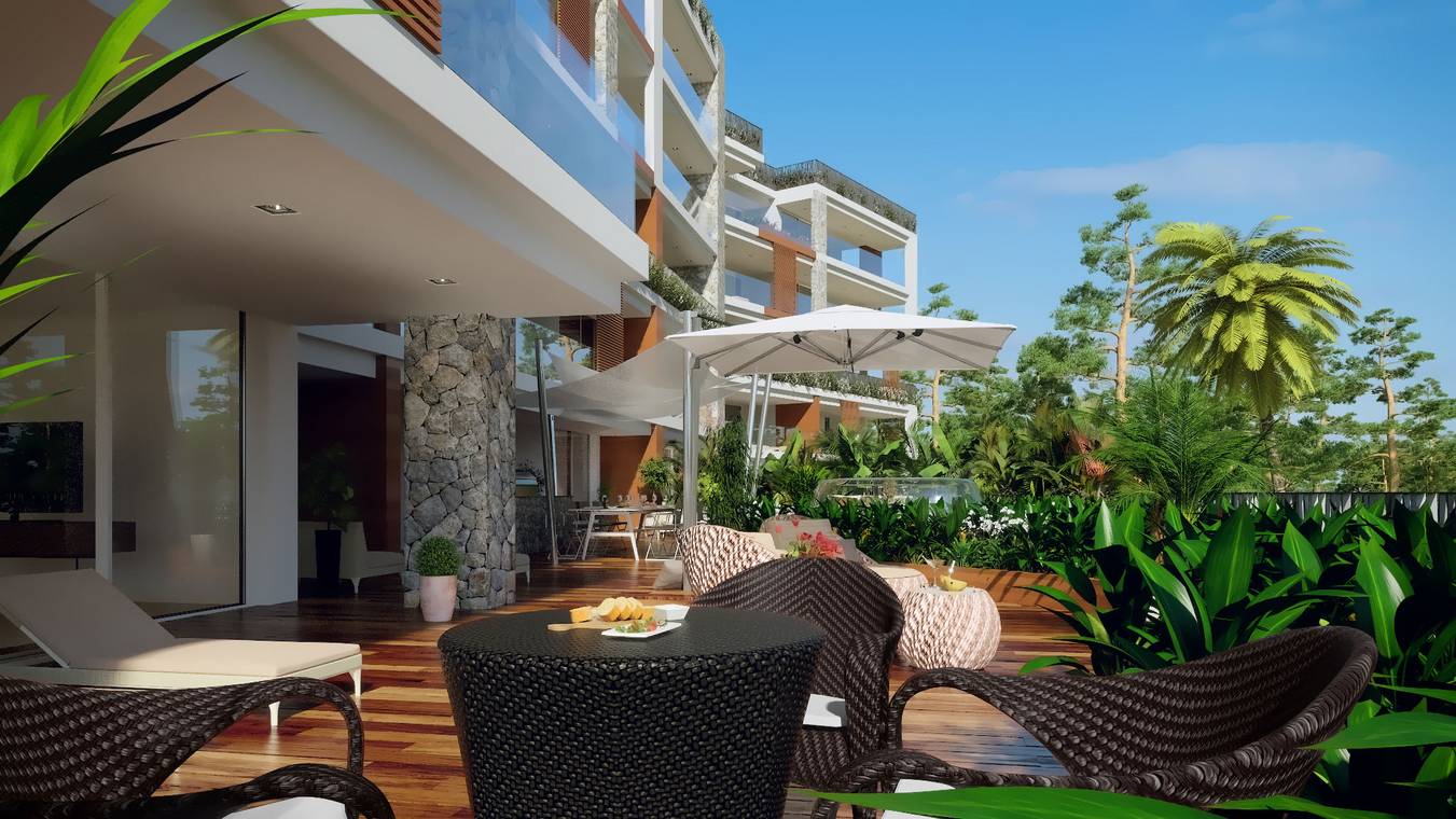 Architekturvisualisierung Garten und Terrasse einer Luxusresidenz auf Mallorca  ????????