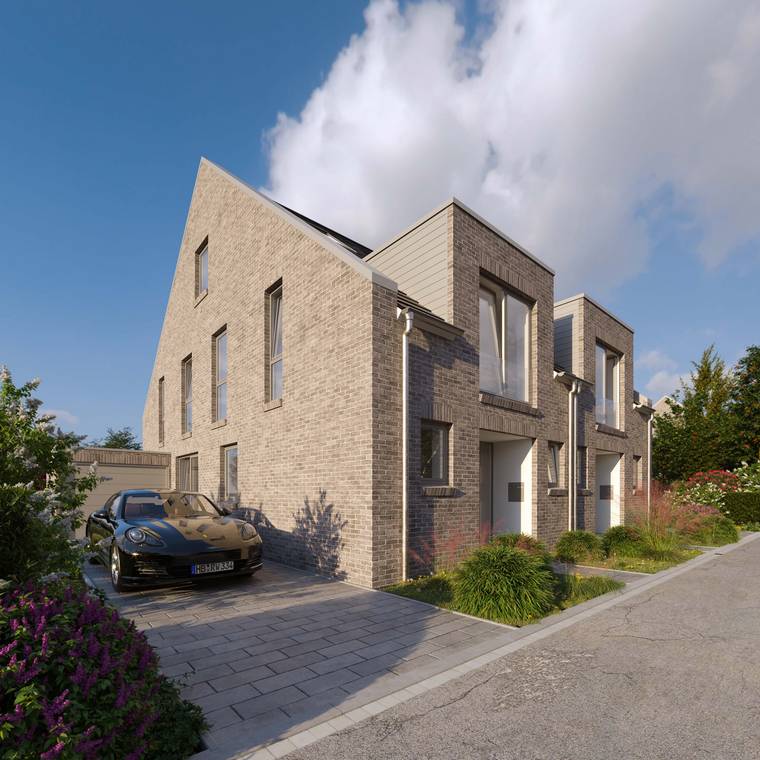 Architekturvisualisierung moderner Backstein Reihenhäuser im Wohnprojekt Bremen