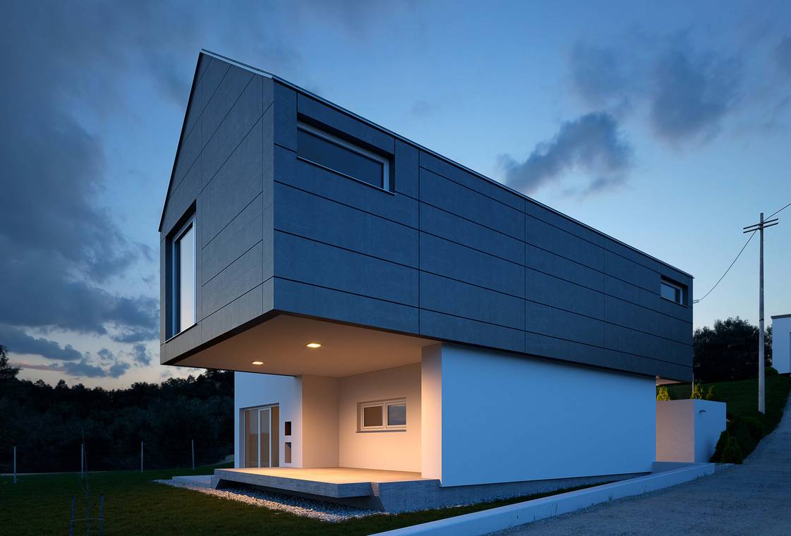 moderne Architektur eines Privathauses in Kroatien mit minimalistischer Fassadengestaltung