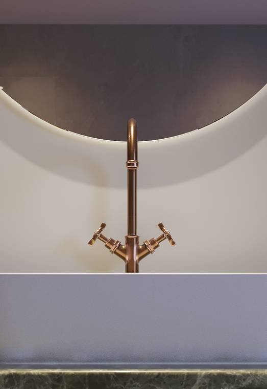 Detailvisualisierung eines modernen Hotelwaschbeckens mit hochwertiger Armatur