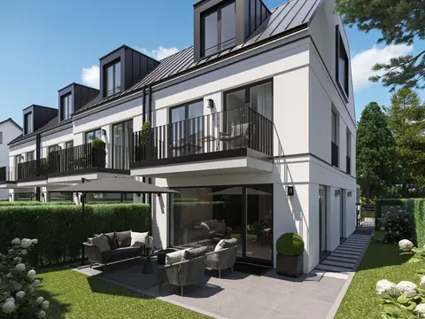 Architekturvisualisierung Reihenhäuser München – moderne Reihenhausanlage