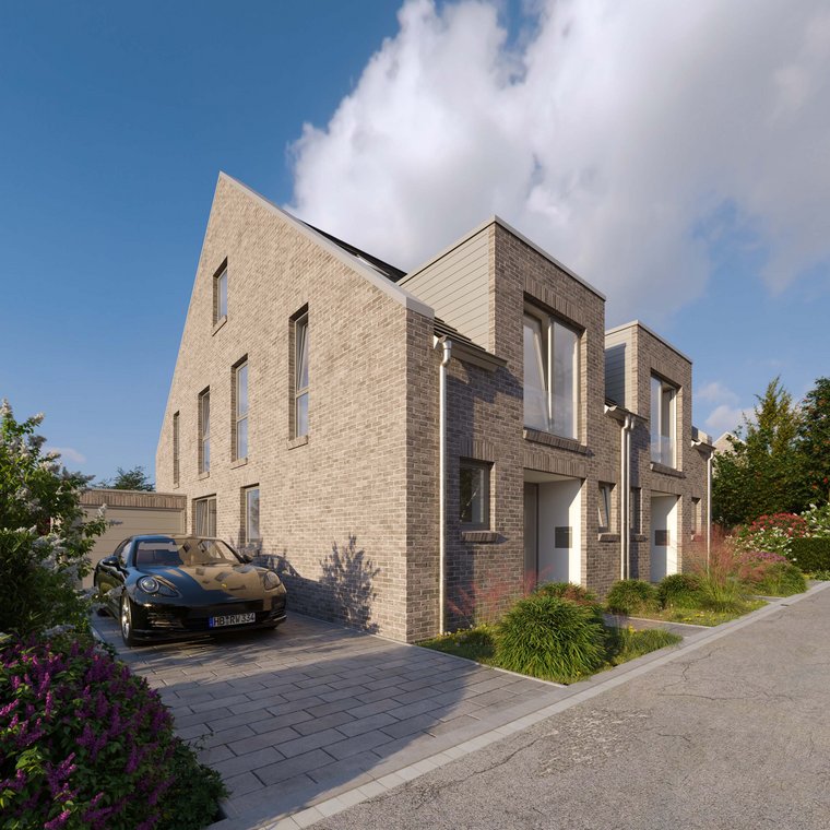 Dachgeschoss-Schlafzimmer mit Dachschrägen, gemütlichem Ambiente und Schminktisch.