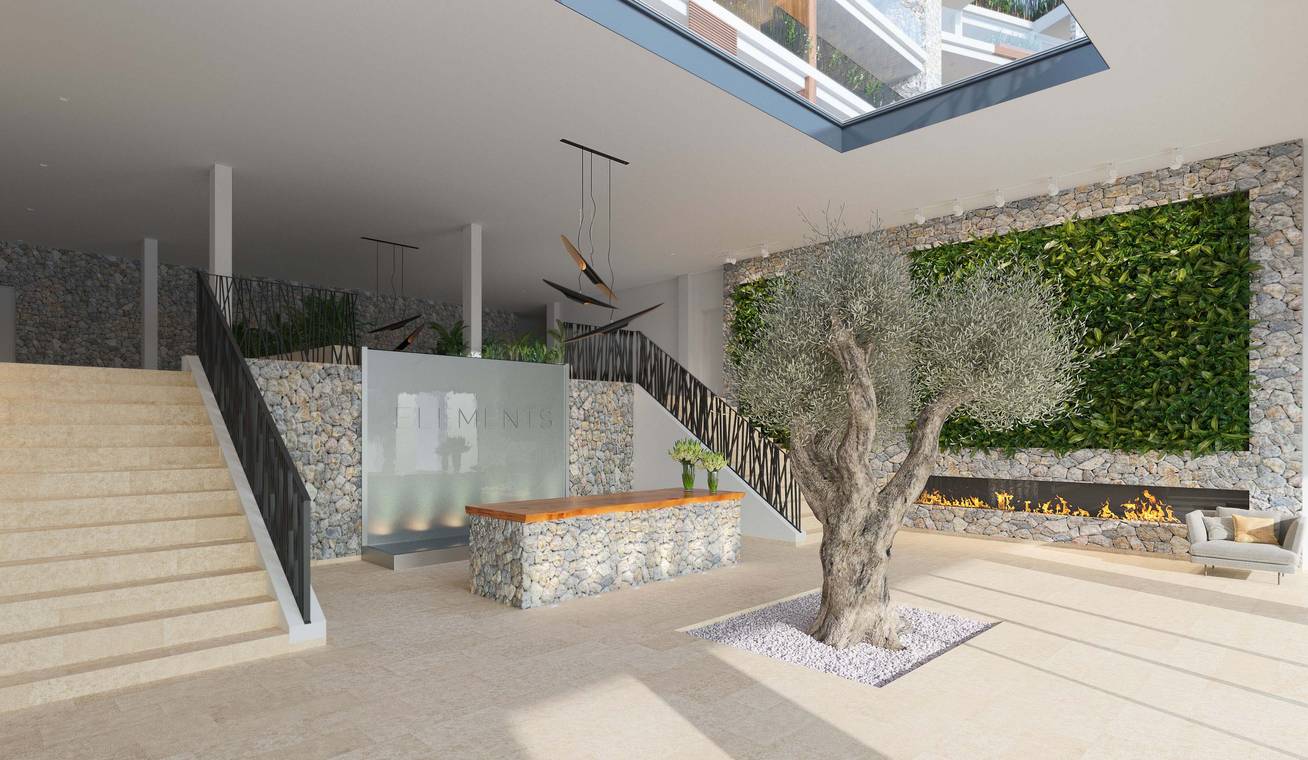 Architekturvisualisierung Lobby einer luxuriösen Wohnanlage in Portals Nous Mallorca
