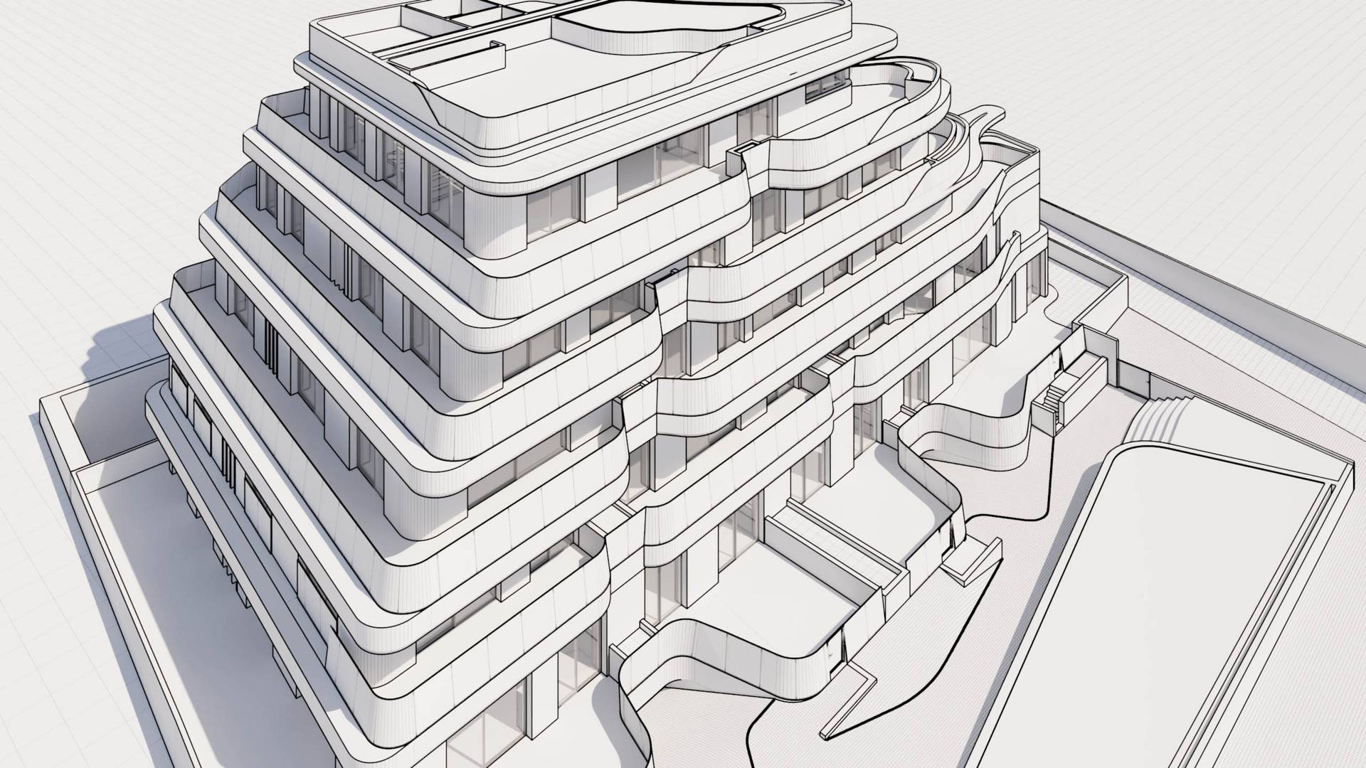 High Poly 3D Architekturmodell THE ONE Ibiza Perspektivansicht