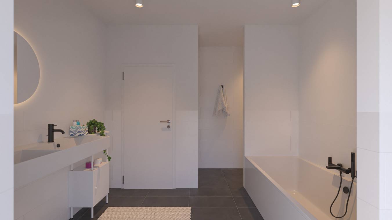 Architekturvisualisierung eines modernen Badezimmers im Wohnprojekt Salinenstraße Wiesbaden