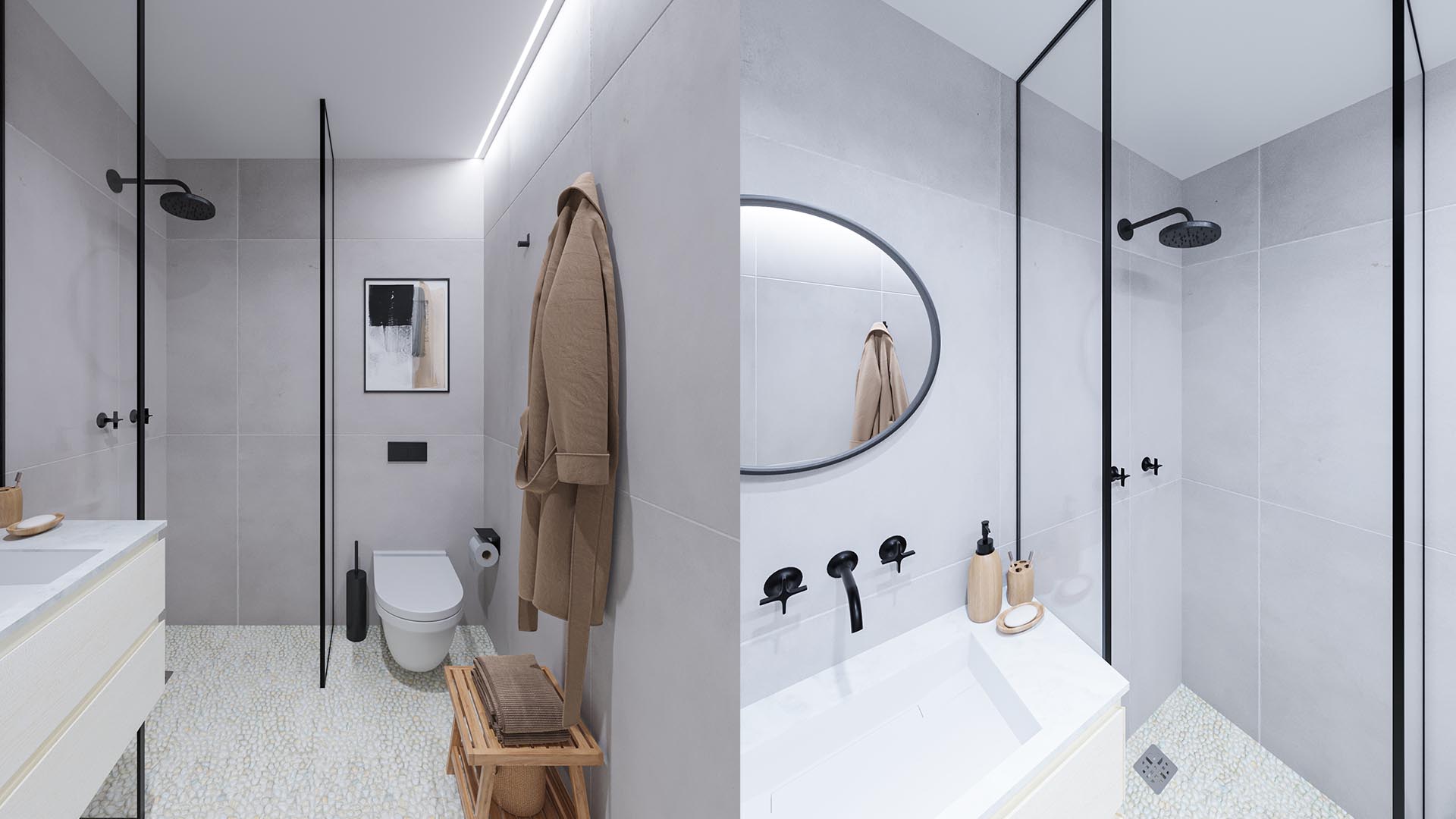 photorealistic architectural visualization bathroom lighting study CGI rendering training