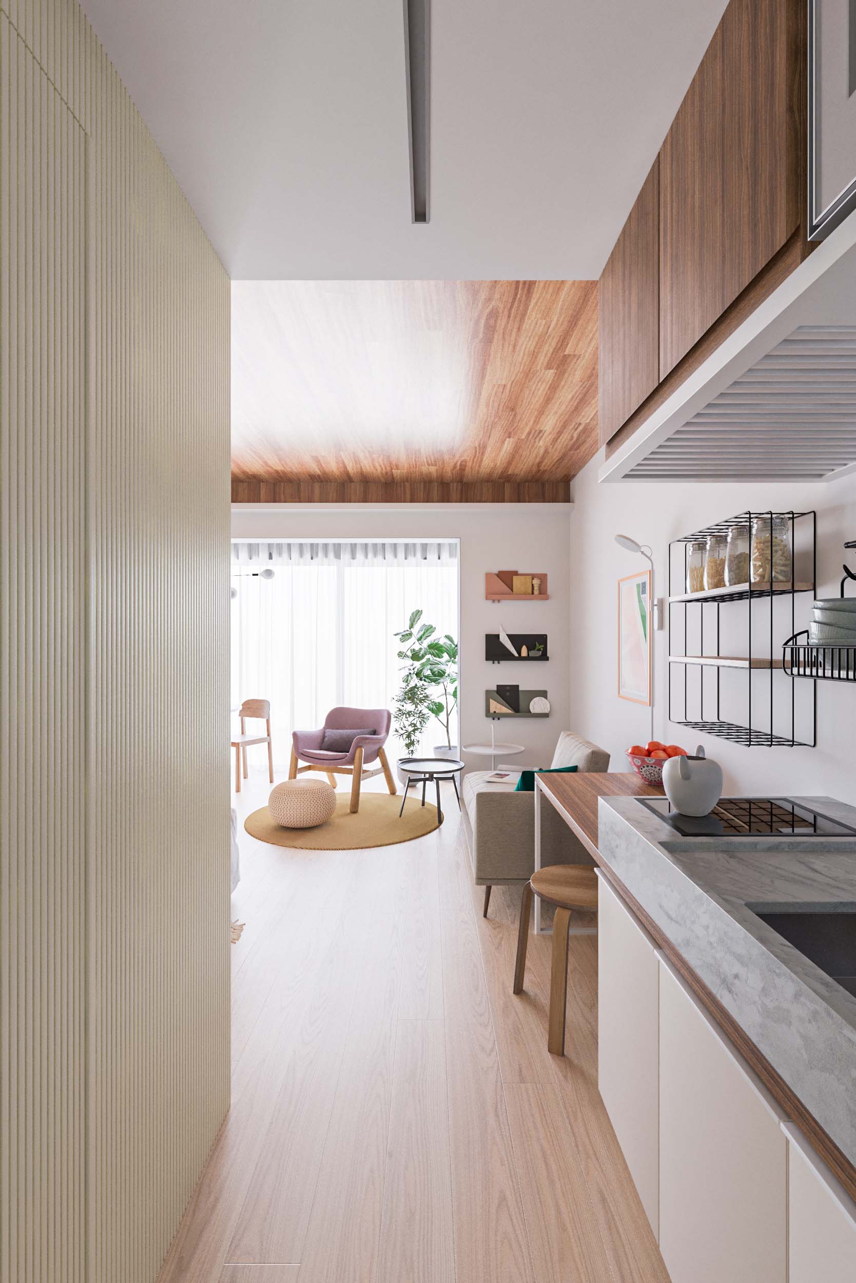 photorealistic architectural visualization perspective interior depth kitchen rendering
